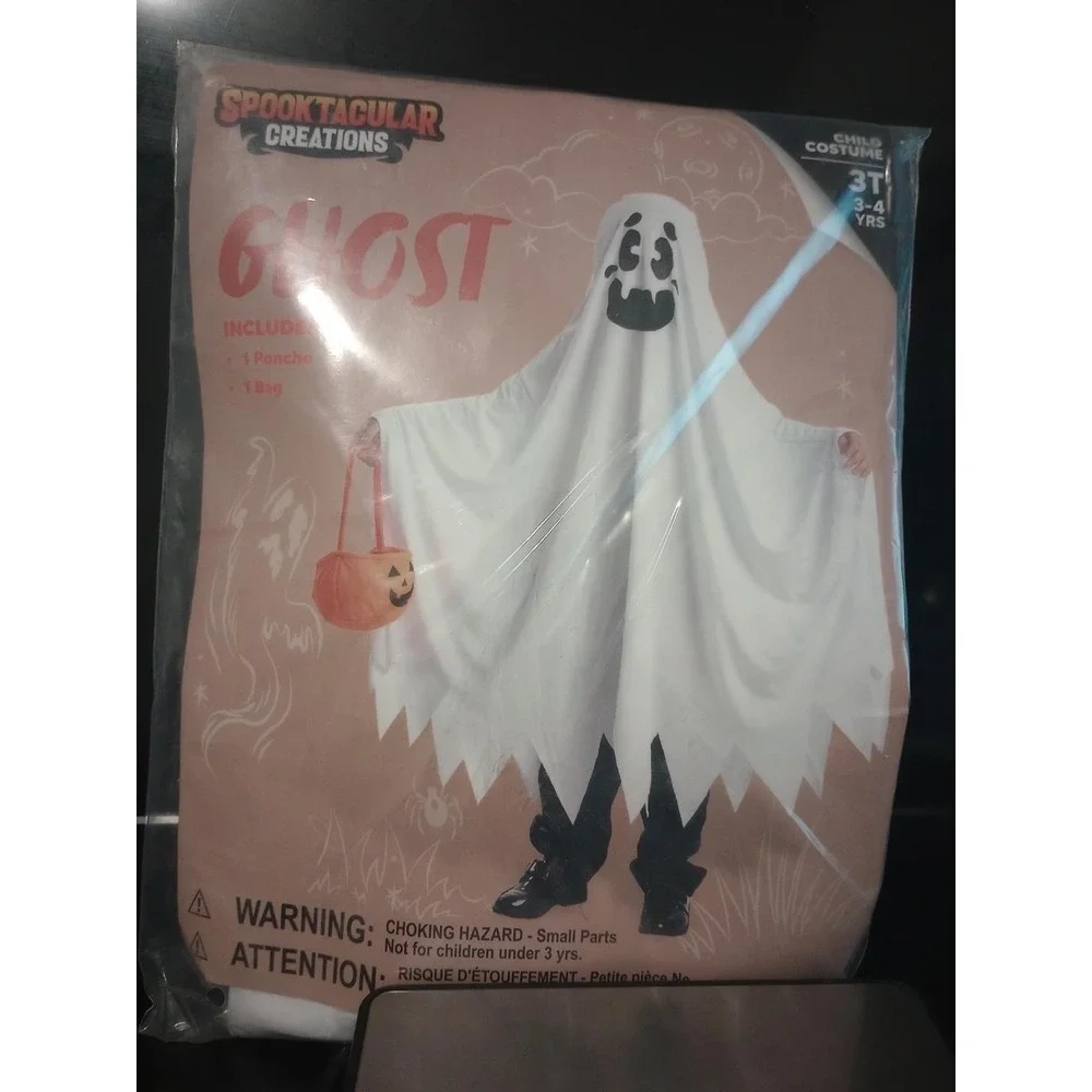 Spooktacular Creations Ghost Costume Toddler 3T 3-4 Years Poncho Bag New